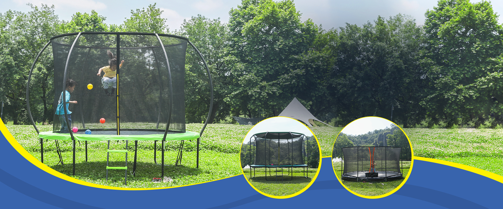 Big rectangular trampoline with safety net for kids outdoor play equipment factory direct