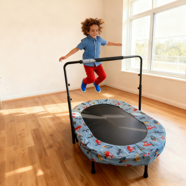 56-Zoll-Oval-Twins-Trampolin faltbar mit Griff für den Innenbereich