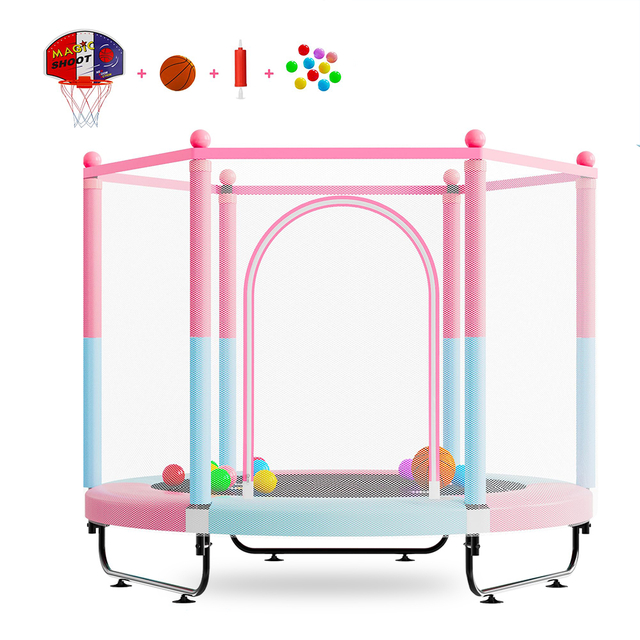 60-Zoll-3-in-1-Kindertrampolin mit Basketballkorb und Bällebad