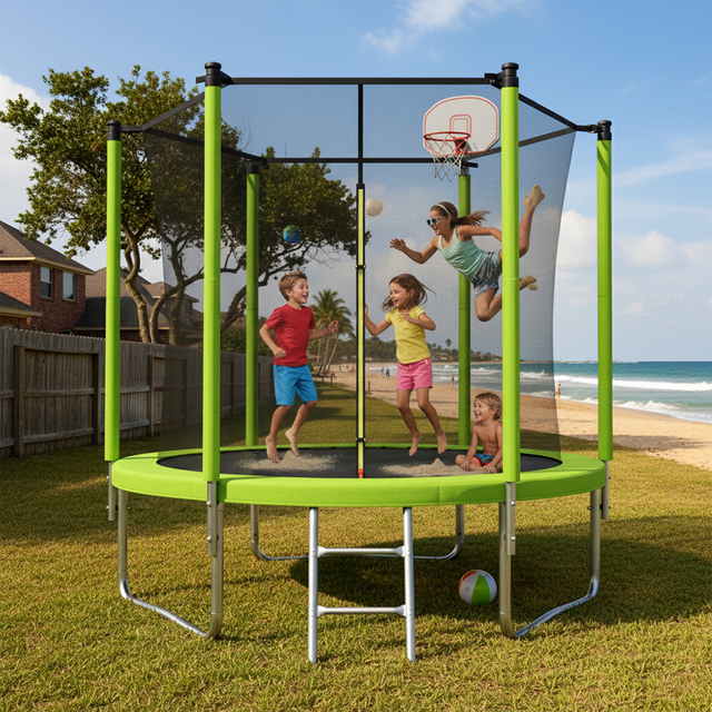 Rundes Outdoor-Trampolin mit Basketballkorb-Sicherheitsnetz