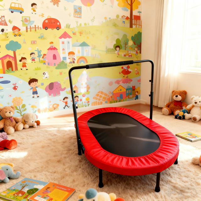 56-Zoll-Oval-Twins-Trampolin faltbar mit Griff für den Innenbereich