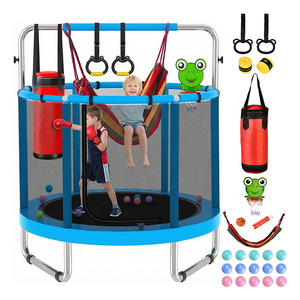 55-Zoll-6-in-1-Kindertrampolin mit Basketballkorb-Boxsack