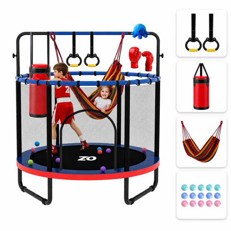 55-Zoll-5-in-1-Kindertrampolin mit Boxsack-Schaukelringen