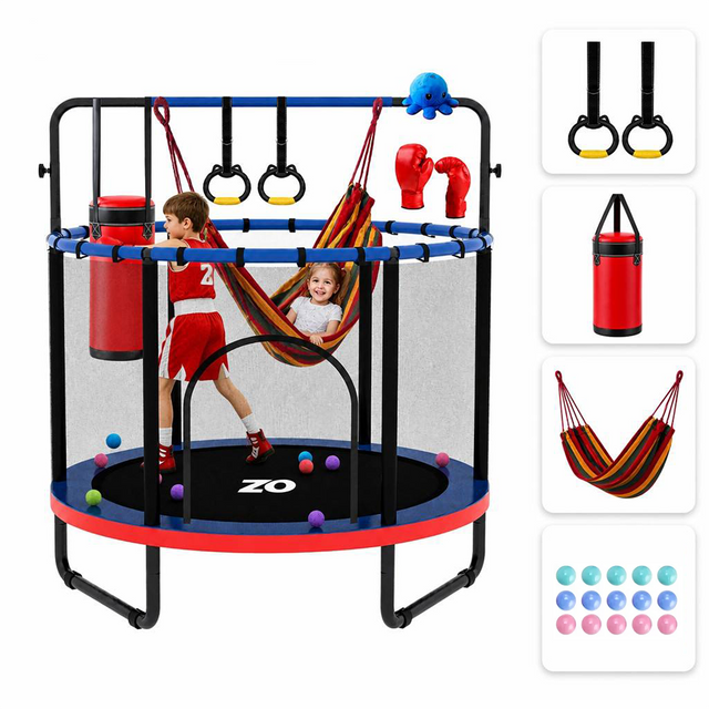 55-Zoll-5-in-1-Kindertrampolin mit Boxsack-Schaukelringen