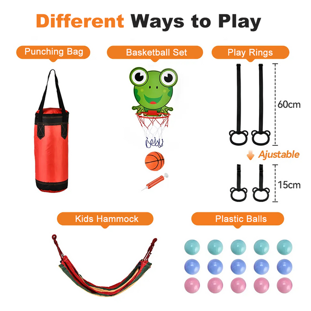 55-Zoll-6-in-1-Kindertrampolin mit Basketballkorb-Boxsack