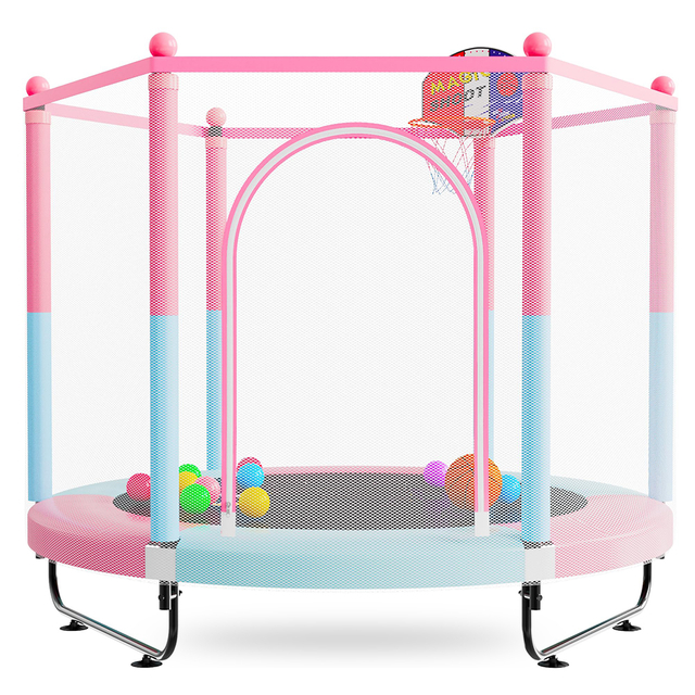 60-Zoll-3-in-1-Kindertrampolin mit Basketballkorb und Bällebad